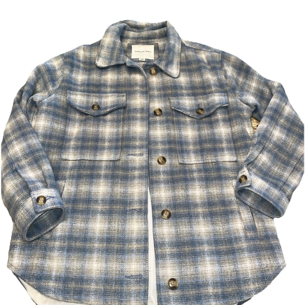 American Eagle Blue Gray Plaid Button-Up Jacket Women Small